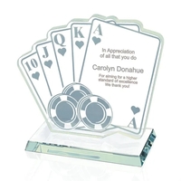 Aquashaped jade glass 6 1/2" royal flush award.... from ASI 84592 St Regis...