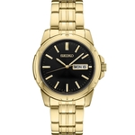 Seiko Men's Gold Tone Solar Powered Watch w/Black Round Dial