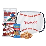 Baseball Drawstring Bag with Snacks