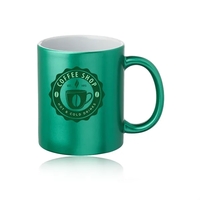 11 oz. ceramic composite mug with metallic colored exterior, white...
