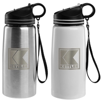 24 oz. single walled, stainless steel tumbler with a black lid,... from ASI...