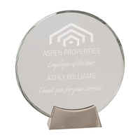 8" clear round platinum glass award with full metal base.... from ASI 74601...