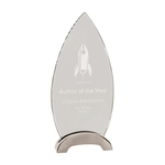 9 1/4" Clear Oval Platinum Glass Award w/ Arch Metal Base