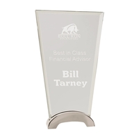 9 1/4" Clear Fan Platinum Glass Award w/ Arch Metal Base... from ASI 74601...