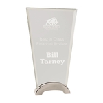 9 1/4" Clear Fan Platinum Glass Award w/ Arch Metal Base