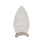 8 1/2" Clear Oval Platinum Glass Award w/ Arch Metal Base