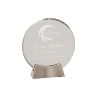 6 1/4" Clear Round Platinum Glass Award w/ Metal Base