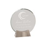 6 1/4" Clear Round Platinum Glass Award w/ Metal Base