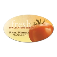 Oval shaped name badge with pin fastener.... from ASI 59080 Halls & Company