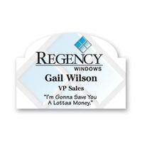 Rectangular name badge with an oval bump and pin fastener.... from ASI 59080...