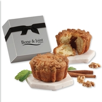 single-serve cinnamon walnut coffee cake in a silver gift box... from ASI...