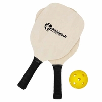 Set of wooden paddles and yellow ball in a white mesh... from ASI 55675...