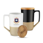 15 oz. Two-Tone Matte Glazed Ceramic Mug w/Wooden Lid