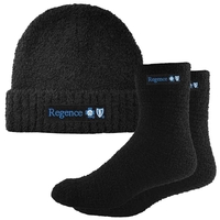 Rolled Fuzzy Beanie & Fashion Socks Combo