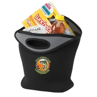 Flexible neoprene lunch tote with zippered main compartment and gusseted...