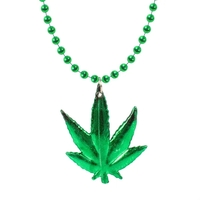33" plastic green 7mm bead necklace with marijuana leaf charm.... from ASI...