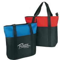 600D Polyester Reusable Zippered Tote Bag w/ Pockets&Handles