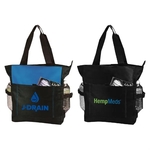 600D Polyester Reusable Zippered Tote Bag w/ Pockets& Handle