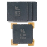 Square Slate Coaster In Bamboo Stand - 4 Pc.