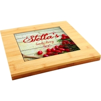 The wooden trivet measures 9" x9" and is recessed to hold... from ASI 92531...