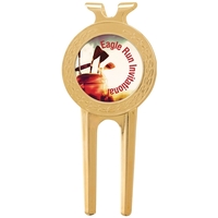 3" x 1.5" x 0.25" metal gold-colored divot tool and ball... from ASI 92531...