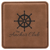 The square, premium leatherette coasters measure 4" x 4" and come... from ASI...