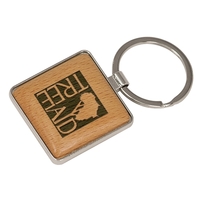 1.5" x 1.5" x 0.25" beechwood and silver square keychain with... from ASI...