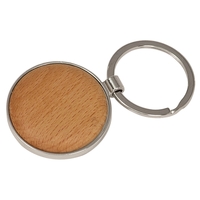 1.625" x 0.25" round beechwood and silver keychain.... from ASI 92531 Unique...