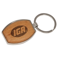 1.95" x 1.5" x 0.25" oval-shaped beechwood and zinc keychain with... from ASI...