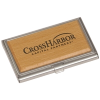 3.75" x 2.5" x 0.5" beechwood and steel business card holder.... from ASI...