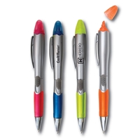 Pen and highlighter combo with a colored accent and translucent rubber......