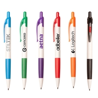 Click-action Elaine pen with a white body and matching color grips.... from...