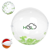 16" Green And White Confetti Filled Clear Beach Ball