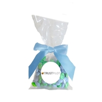 Chocolate Buttons in Stand Up Mug Drop Bag with Bow... from ASI 44900 NC...