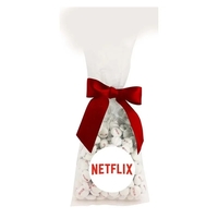 Chocolate Buttons-Imprinted in Stand Up Mug Drop Bag with Bow.... from ASI...