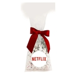 Chocolate Buttons-Imprinted in Stand Up Mug Drop Bag w/ Bow