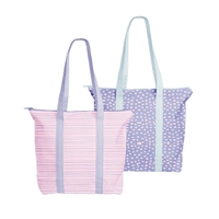 Large, gusseted, two-handled tote with zipper closure that measures 15" W......