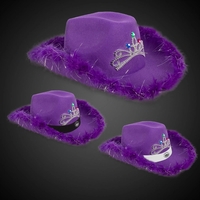 Purple Light Up Cowboy Hat w/ Tiara and Feather