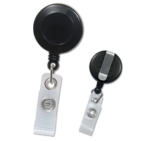Blank Black Plastic Badge Reel with Vinyl Strap & Belt Clip