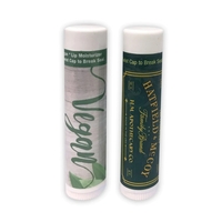 Cruelty-free moisturizing vegan lip balm plus full color label on wrap......