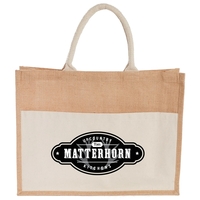 Jute shopping tote bag with recycled cotton pocket.... from ASI 66887 PCNA /...