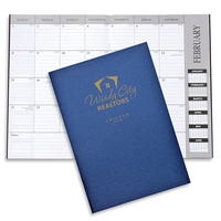 Customizable 10"H x 7"W leatherette 13-month desk planner with 6-month...