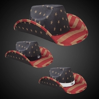 Fabric vintage style cowboy hat with American flag design and optional......