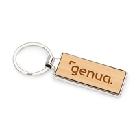 The Kerins Rectangle Keychain is a polished chrome accessory with bamboo......