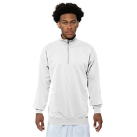 Adult fleece quarter-zip with a double-needle cover-stitch hem and ribbed...