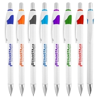 Slim body click-action pen featuring a solid white barrel with translucent......
