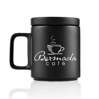 12 ounce ceramic mug with screw-on saucer/lid, handle and stackable...