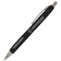 Ballpoint pen with a metallic colored barrel and comfortable grip area.......