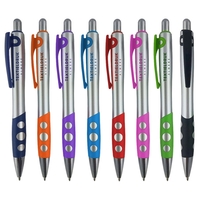 Click action pen with a silver barrel, colored plastic clip, colored... from...