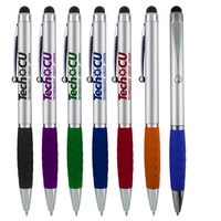 Silver twist-action Nicco pen with a stylus for navigating touchscreens.......